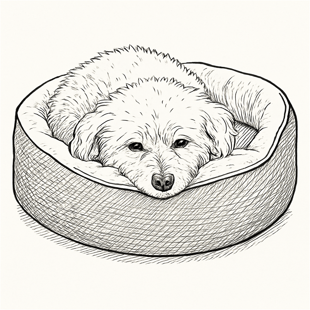 Maxxie - A peaceful dog resting in his bed